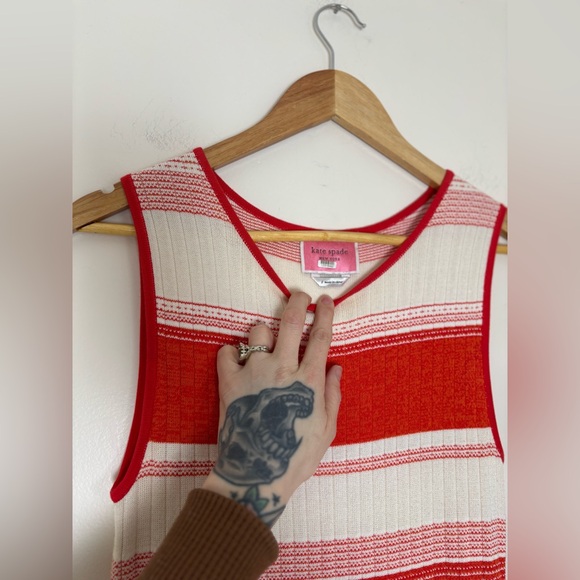 Kate Spade New York Striped Sleeveless Woven Knit Pleated Sweater Dress - Picture 6 of 8